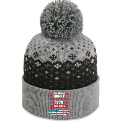 4th Of July Happy Independence Day 1776 God Bless America Gift The Baniff Cuffed Pom Beanie