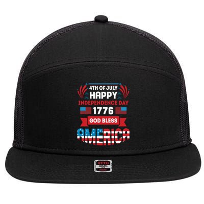 4th Of July Happy Independence Day 1776 God Bless America Gift 7 Panel Mesh Trucker Snapback Hat