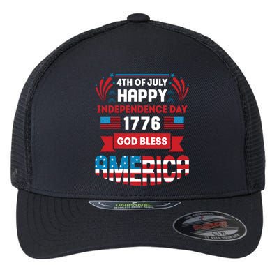 4th Of July Happy Independence Day 1776 God Bless America Gift Flexfit Unipanel Trucker Cap