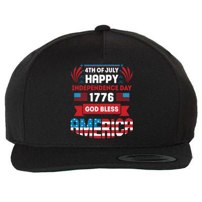 4th Of July Happy Independence Day 1776 God Bless America Gift Wool Snapback Cap