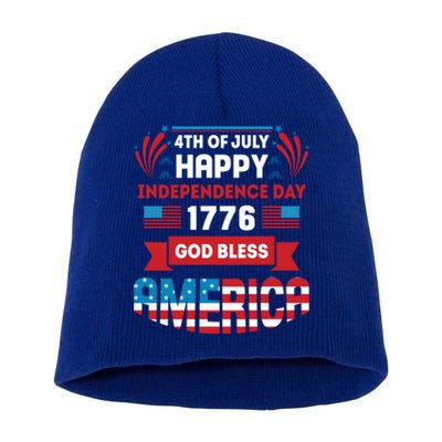 4th Of July Happy Independence Day 1776 God Bless America Gift Short Acrylic Beanie