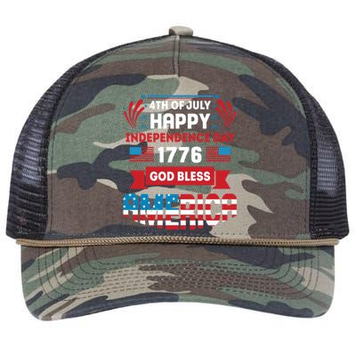 4th Of July Happy Independence Day 1776 God Bless America Gift Retro Rope Trucker Hat Cap