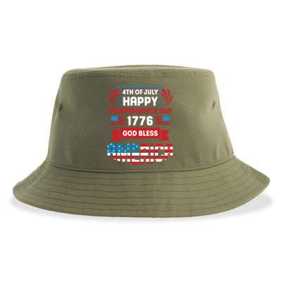 4th Of July Happy Independence Day 1776 God Bless America Gift Sustainable Bucket Hat