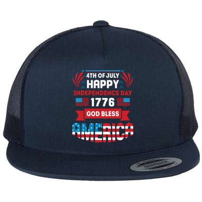 4th Of July Happy Independence Day 1776 God Bless America Gift Flat Bill Trucker Hat