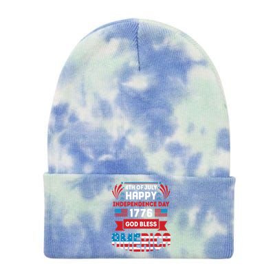 4th Of July Happy Independence Day 1776 God Bless America Gift Tie Dye 12in Knit Beanie