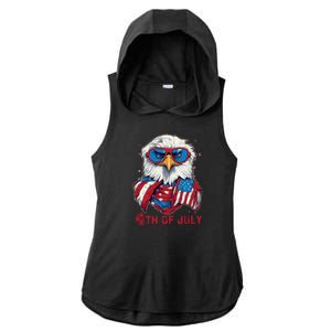 4th Of July Bald Eagle With American Flag Ladies PosiCharge Tri-Blend Wicking Draft Hoodie Tank