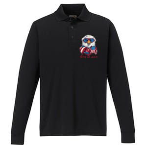 4th Of July Bald Eagle With American Flag Performance Long Sleeve Polo