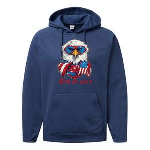 4th Of July Bald Eagle With American Flag Performance Fleece Hoodie