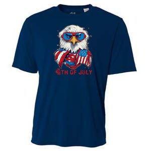 4th Of July Bald Eagle With American Flag Cooling Performance Crew T-Shirt