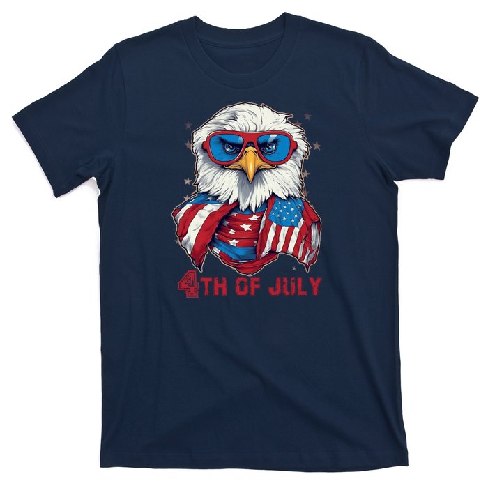 4th Of July Bald Eagle With American Flag T-Shirt