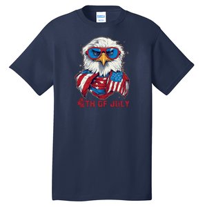 4th Of July Bald Eagle With American Flag Tall T-Shirt