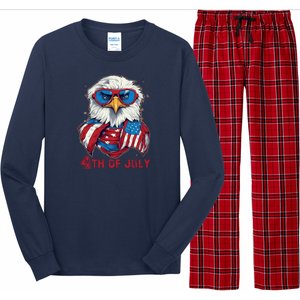 4th Of July Bald Eagle With American Flag Long Sleeve Pajama Set