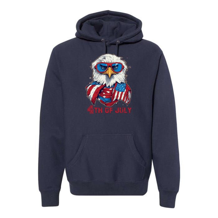 4th Of July Bald Eagle With American Flag Premium Hoodie