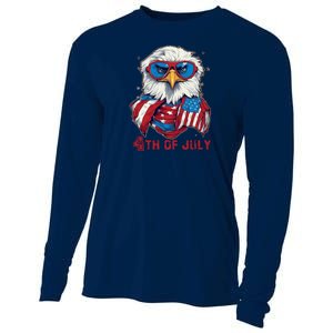 4th Of July Bald Eagle With American Flag Cooling Performance Long Sleeve Crew