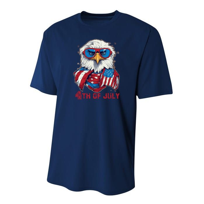 4th Of July Bald Eagle With American Flag Performance Sprint T-Shirt