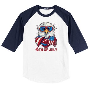 4th Of July Bald Eagle With American Flag Baseball Sleeve Shirt