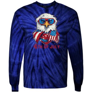 4th Of July Bald Eagle With American Flag Tie-Dye Long Sleeve Shirt