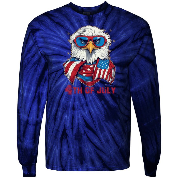 4th Of July Bald Eagle With American Flag Tie-Dye Long Sleeve Shirt