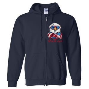 4th Of July Bald Eagle With American Flag Full Zip Hoodie