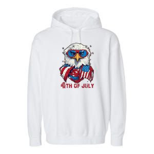 4th Of July Bald Eagle With American Flag Garment-Dyed Fleece Hoodie