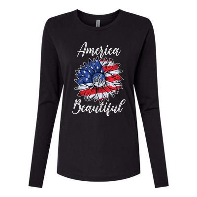 4th Of July Sunflower Flag America Beautiful Stars Stripes Great Gift Womens Cotton Relaxed Long Sleeve T-Shirt