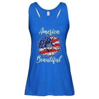 4th Of July Sunflower Flag America Beautiful Stars Stripes Great Gift Ladies Essential Flowy Tank