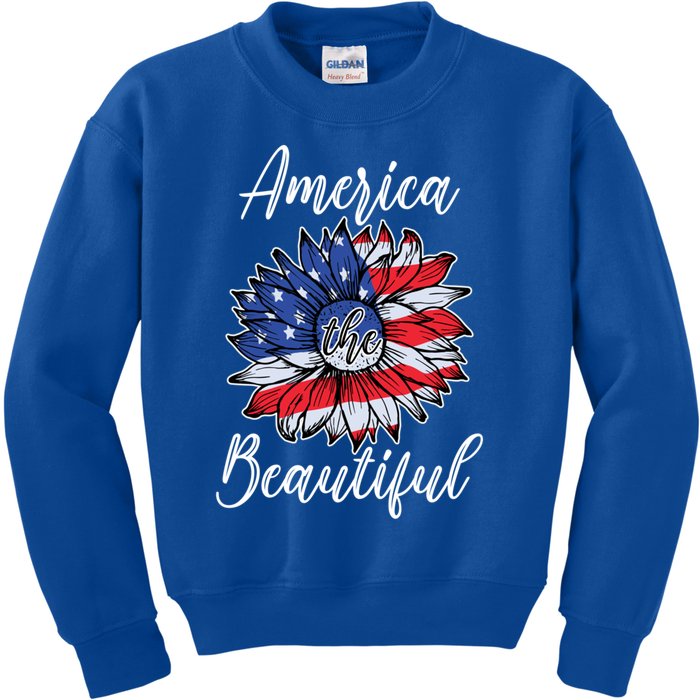 4th Of July Sunflower Flag America Beautiful Stars Stripes Great Gift Kids Sweatshirt