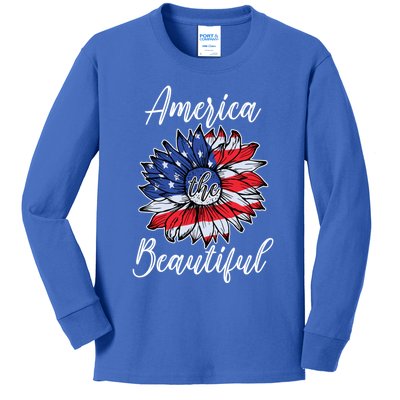 4th Of July Sunflower Flag America Beautiful Stars Stripes Great Gift Kids Long Sleeve Shirt