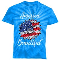 4th Of July Sunflower Flag America Beautiful Stars Stripes Great Gift Kids Tie-Dye T-Shirt