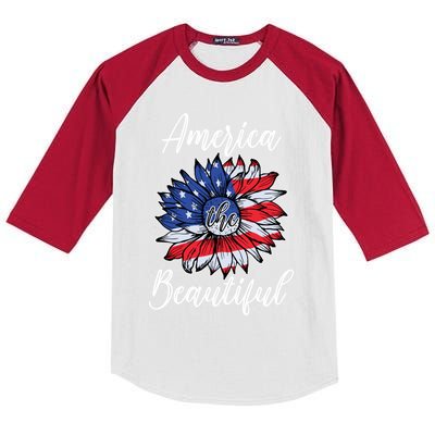 4th Of July Sunflower Flag America Beautiful Stars Stripes Great Gift Kids Colorblock Raglan Jersey