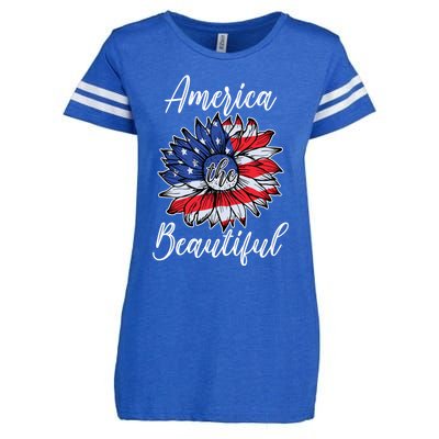 4th Of July Sunflower Flag America Beautiful Stars Stripes Great Gift Enza Ladies Jersey Football T-Shirt