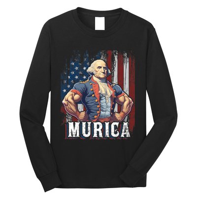 4th Of July Patriotic Funny George Washington July 4th Long Sleeve Shirt