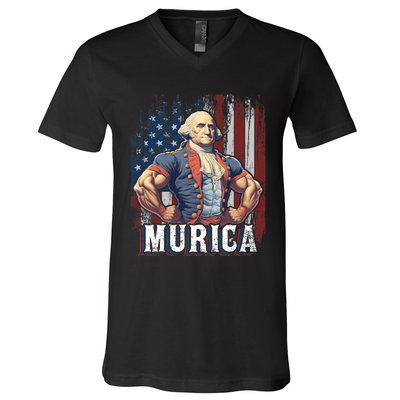 4th Of July Patriotic Funny George Washington July 4th V-Neck T-Shirt