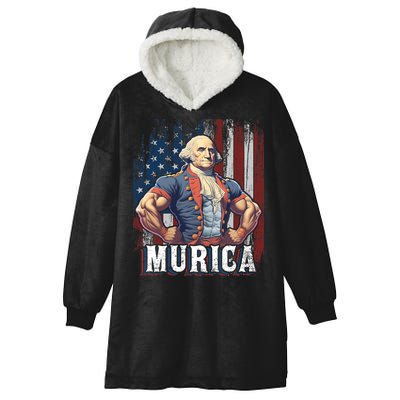 4th Of July Patriotic Funny George Washington July 4th Hooded Wearable Blanket