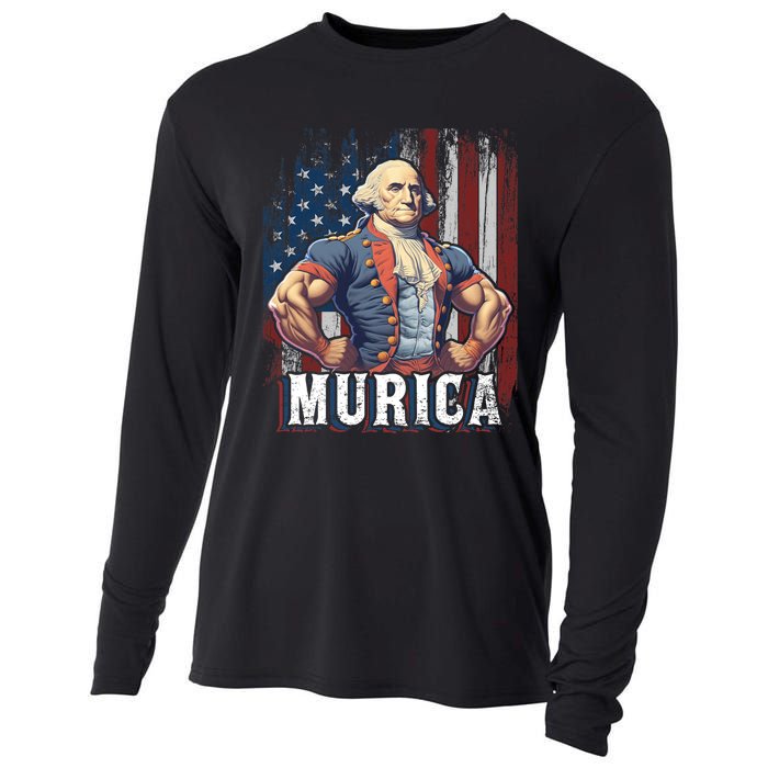 4th Of July Patriotic Funny George Washington July 4th Cooling Performance Long Sleeve Crew