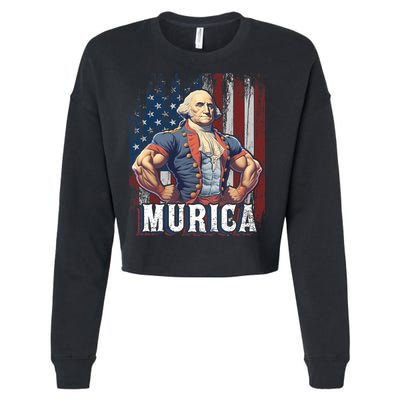 4th Of July Patriotic Funny George Washington July 4th Cropped Pullover Crew