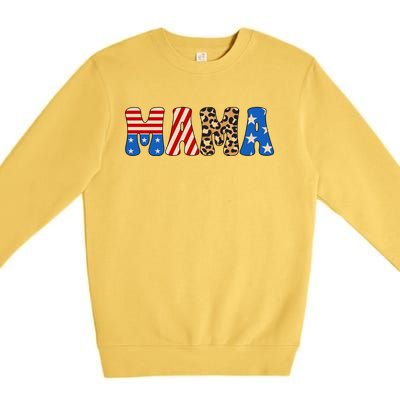 4th Of July American Mama Leopard American Flag American Mom Funny Gift Premium Crewneck Sweatshirt