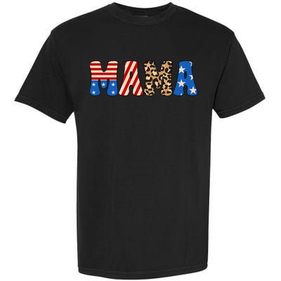4th Of July American Mama Leopard American Flag American Mom Funny Gift Garment-Dyed Heavyweight T-Shirt