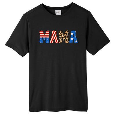 4th Of July American Mama Leopard American Flag American Mom Funny Gift Tall Fusion ChromaSoft Performance T-Shirt