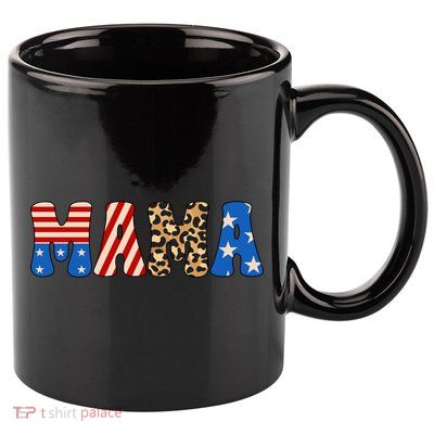4th Of July American Mama Leopard American Flag American Mom Funny Gift 11oz C Handle Ceramic Mug