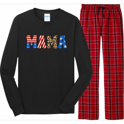 4th Of July American Mama Leopard American Flag American Mom Funny Gift Long Sleeve Pajama Set