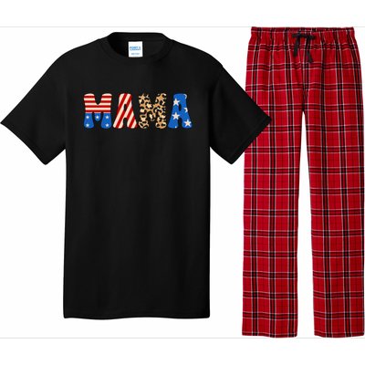 4th Of July American Mama Leopard American Flag American Mom Funny Gift Pajama Set