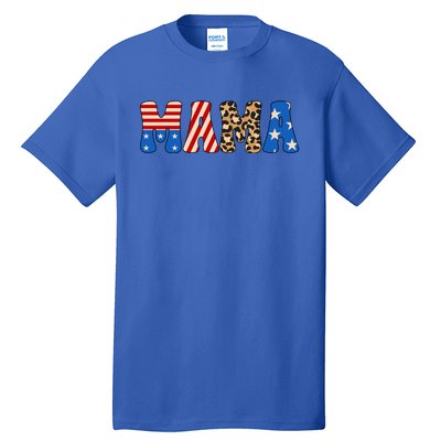 4th Of July American Mama Leopard American Flag American Mom Funny Gift Tall T-Shirt