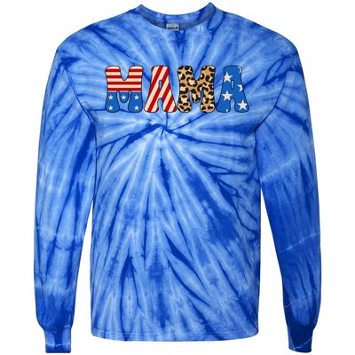 4th Of July American Mama Leopard American Flag American Mom Funny Gift Tie-Dye Long Sleeve Shirt