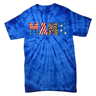 4th Of July American Mama Leopard American Flag American Mom Funny Gift Tie-Dye T-Shirt