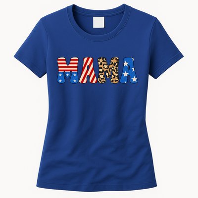 4th Of July American Mama Leopard American Flag American Mom Funny Gift Womens T-Shirt