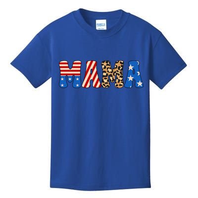 4th Of July American Mama Leopard American Flag American Mom Funny Gift Kids T-Shirt