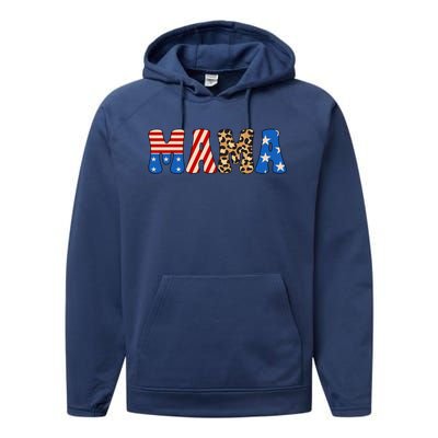 4th Of July American Mama Leopard American Flag American Mom Funny Gift Performance Fleece Hoodie