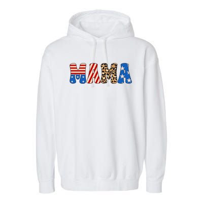 4th Of July American Mama Leopard American Flag American Mom Funny Gift Garment-Dyed Fleece Hoodie