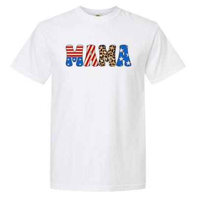 4th Of July American Mama Leopard American Flag American Mom Funny Gift Garment-Dyed Heavyweight T-Shirt